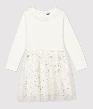 Robe manches longues coton et tulle enfant fille